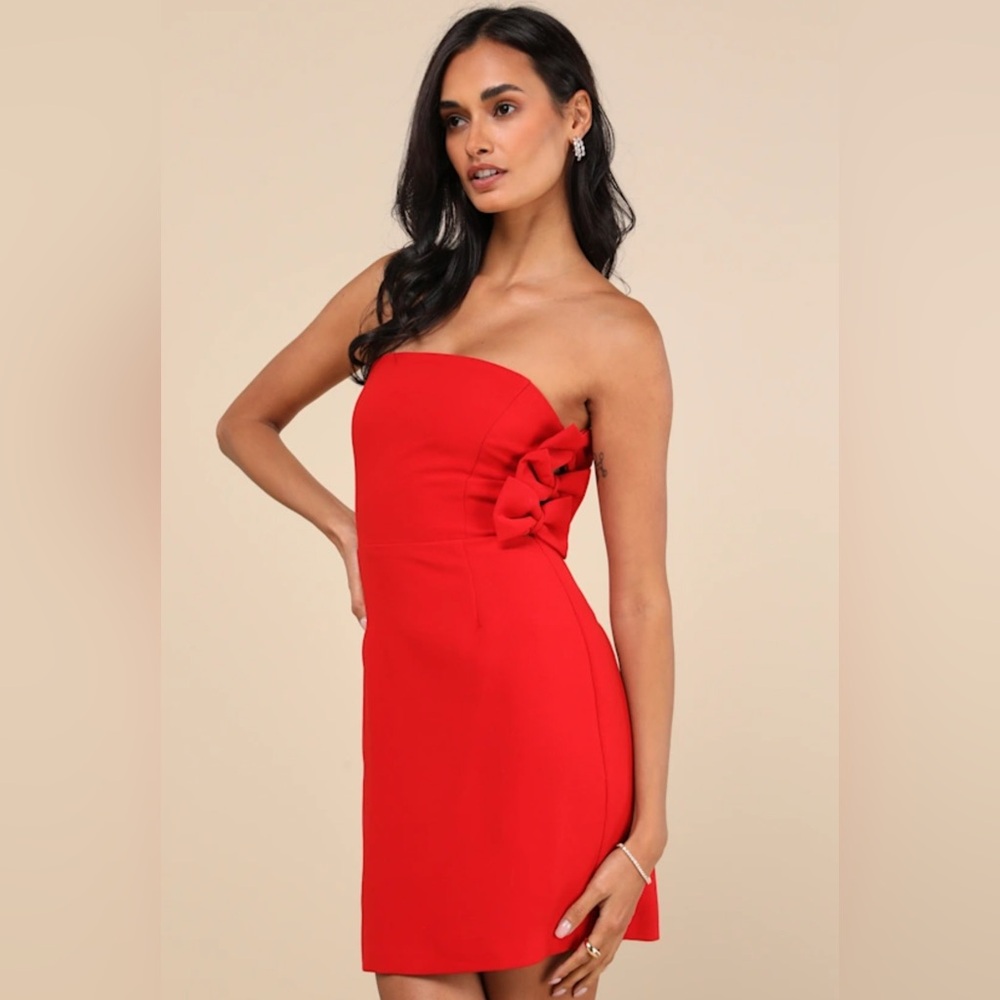 Lulus Red Strapless Bow Mini Dress